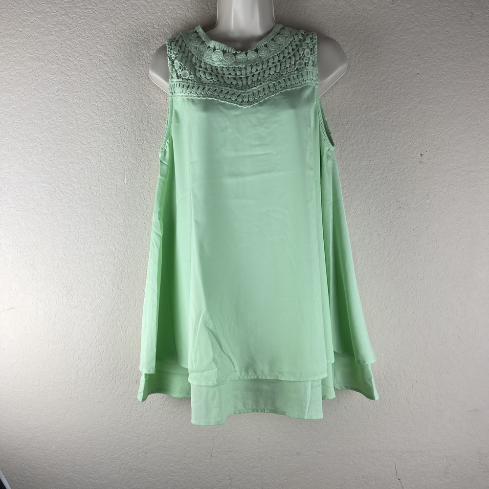 Roaman's 12W Mint Green  Crochet Lace Sleeveless  Flowy Layered.